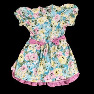 Vintage 1990s Sz 5 Floral Party Dress Net Petticoat Bows Ruffles Me Too USA Made